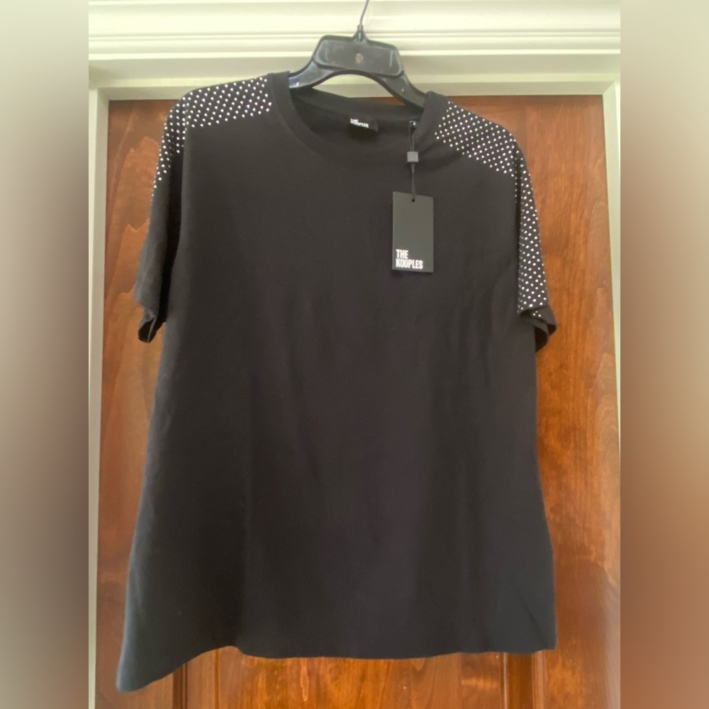 The Kooples Womens Embellished Black T-Shirt Fr 2 US 6 NWT